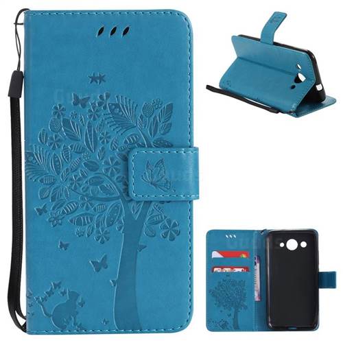 Embossing Butterfly Tree Leather Wallet Case for Huawei Y3 (2017) - Blue