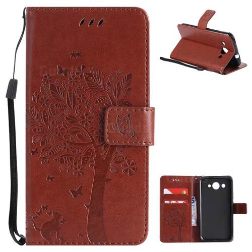 Embossing Butterfly Tree Leather Wallet Case for Huawei Y3 (2017) - Brown