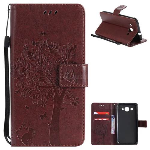 Embossing Butterfly Tree Leather Wallet Case for Huawei Y3 (2017) - Coffee