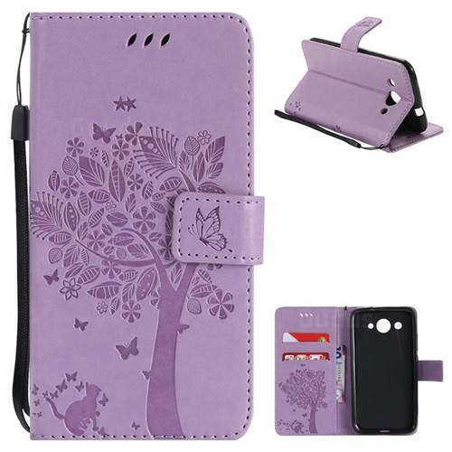 Embossing Butterfly Tree Leather Wallet Case for Huawei Y3 (2017) - Violet