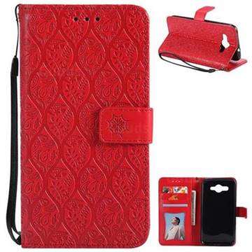 Intricate Embossing Rattan Flower Leather Wallet Case for Huawei Y3 (2017) - Red