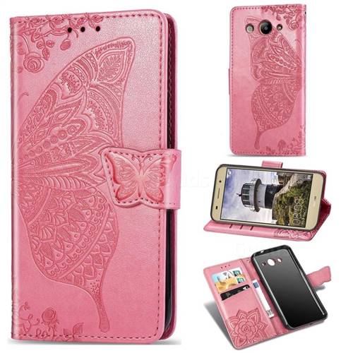 Embossing Mandala Flower Butterfly Leather Wallet Case for Huawei Y3 (2017) - Pink