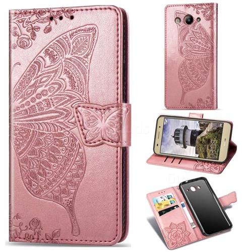 Embossing Mandala Flower Butterfly Leather Wallet Case for Huawei Y3 (2017) - Rose Gold