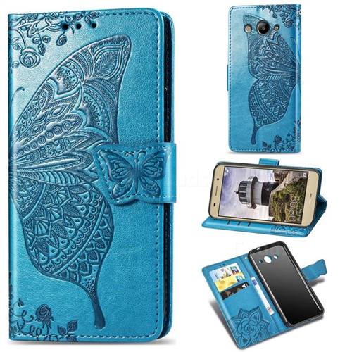 Embossing Mandala Flower Butterfly Leather Wallet Case for Huawei Y3 (2017) - Blue