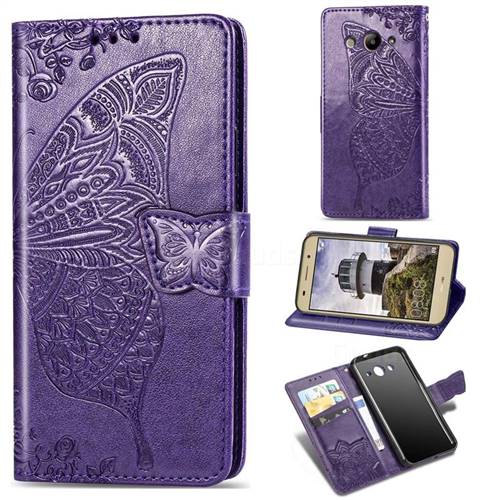 Embossing Mandala Flower Butterfly Leather Wallet Case for Huawei Y3 (2017) - Dark Purple