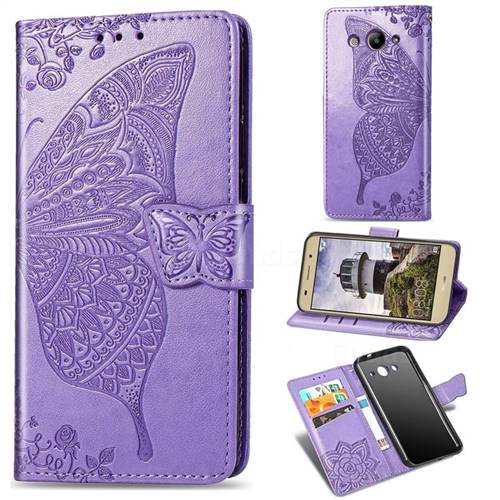 Embossing Mandala Flower Butterfly Leather Wallet Case for Huawei Y3 (2017) - Light Purple