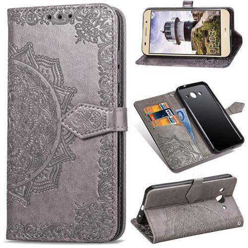Embossing Imprint Mandala Flower Leather Wallet Case for Huawei Y3 (2017) - Gray