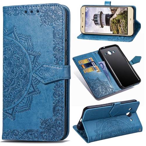 Embossing Imprint Mandala Flower Leather Wallet Case for Huawei Y3 (2017) - Blue