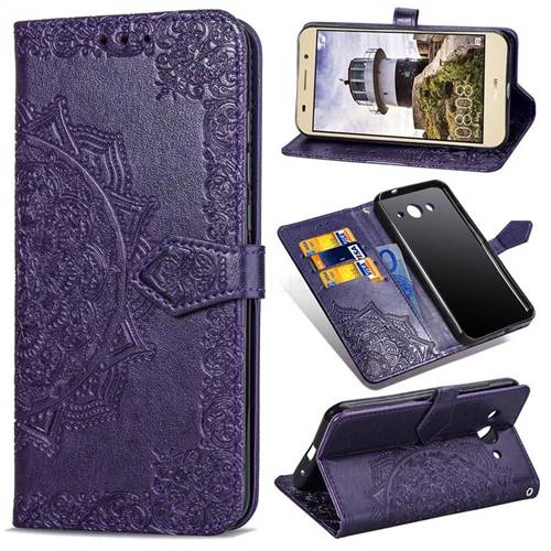 Embossing Imprint Mandala Flower Leather Wallet Case for Huawei Y3 (2017) - Purple