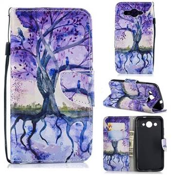Purple Tree Leather Wallet Case for Huawei Y3 (2017)