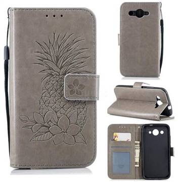 Embossing Flower Pineapple Leather Wallet Case for Huawei Y3 (2017) - Gray
