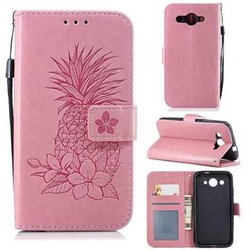 Embossing Flower Pineapple Leather Wallet Case for Huawei Y3 (2017) - Pink