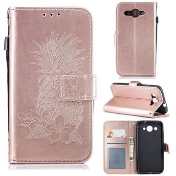 Embossing Flower Pineapple Leather Wallet Case for Huawei Y3 (2017) - Rose Gold