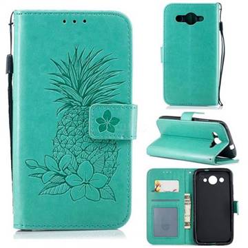 Embossing Flower Pineapple Leather Wallet Case for Huawei Y3 (2017) - Mint Green