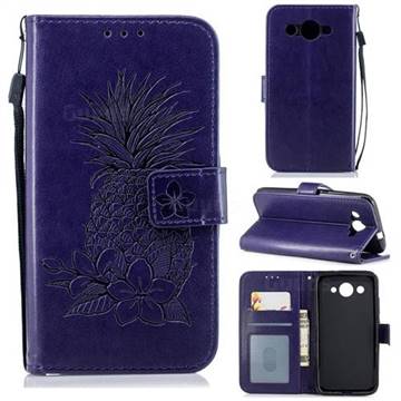 Embossing Flower Pineapple Leather Wallet Case for Huawei Y3 (2017) - Purple