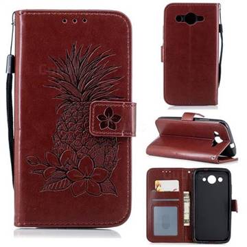 Embossing Flower Pineapple Leather Wallet Case for Huawei Y3 (2017) - Brown