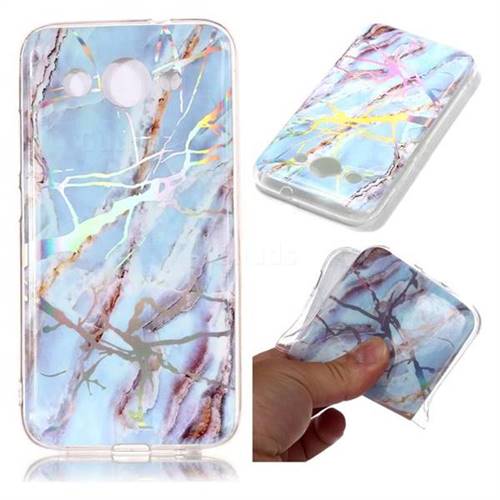 Light Blue Marble Pattern Bright Color Laser Soft TPU Case for Huawei Y3 (2018)
