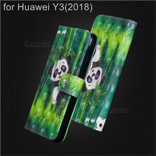 Climbing Bamboo Panda 3D Painted Leather Wallet Case for Huawei Y3 (2018)