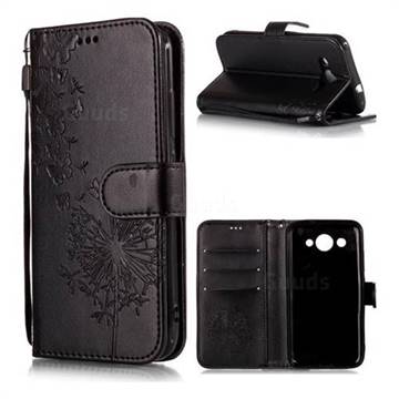 Intricate Embossing Dandelion Butterfly Leather Wallet Case for Huawei Y3 (2018) - Black