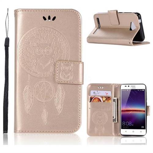 Intricate Embossing Owl Campanula Leather Wallet Case for Huawei Y3II Y3 2 Honor Bee 2 - Champagne