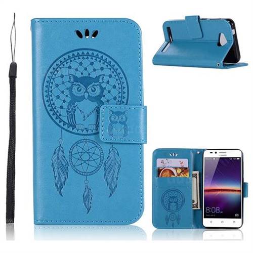 Intricate Embossing Owl Campanula Leather Wallet Case for Huawei Y3II Y3 2 Honor Bee 2 - Blue