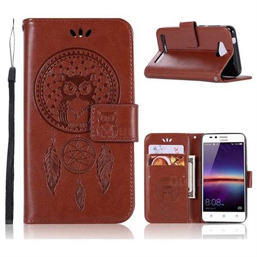 Intricate Embossing Owl Campanula Leather Wallet Case for Huawei Y3II Y3 2 Honor Bee 2 - Brown