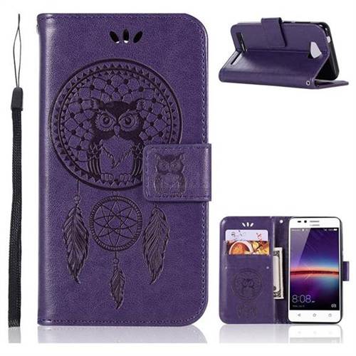 Intricate Embossing Owl Campanula Leather Wallet Case for Huawei Y3II Y3 2 Honor Bee 2 - Purple