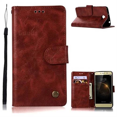Luxury Retro Leather Wallet Case for Huawei Y3II Y3 2 Honor Bee 2 - Wine Red