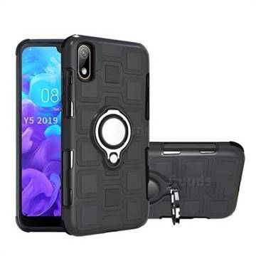 Ice Cube Shockproof PC + Silicon Invisible Ring Holder Phone Case for Huawei Y5 (2019) - Black