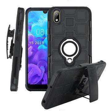 3 in 1 PC + Silicone Leather Phone Case for Huawei Y5 (2019) - Black
