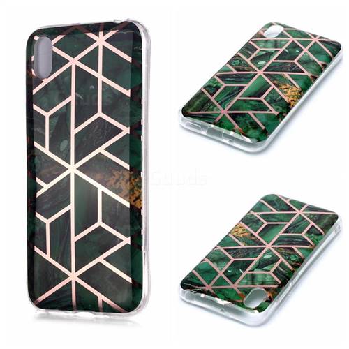 Green Rhombus Galvanized Rose Gold Marble Phone Back Cover for Huawei Y5 (2019)