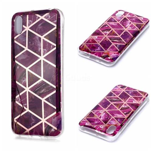Purple Rhombus Galvanized Rose Gold Marble Phone Back Cover for Huawei Y5 (2019)