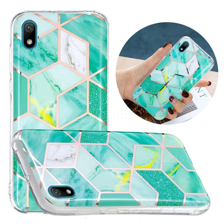 Green Glitter Painted Marble Electroplating Protective Case for Huawei Y5 (2019)