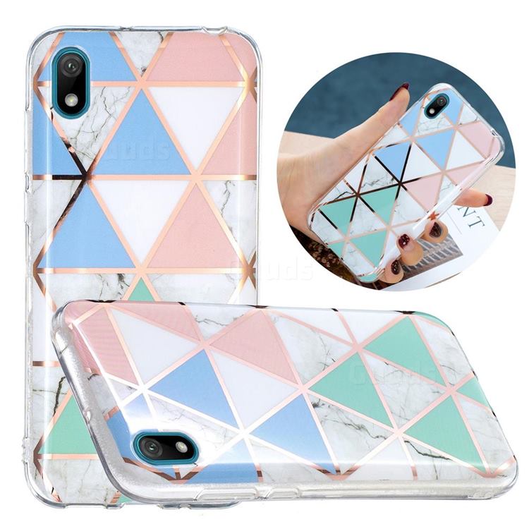 Fresh Triangle Painted Marble Electroplating Protective Case for Huawei Y5 (2019)