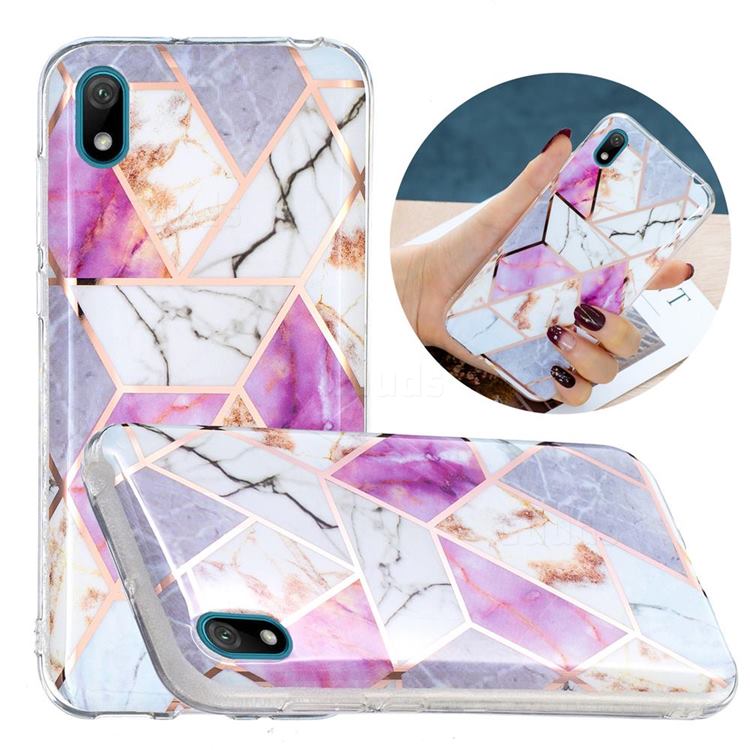 Purple and White Painted Marble Electroplating Protective Case for Huawei Y5 (2019)