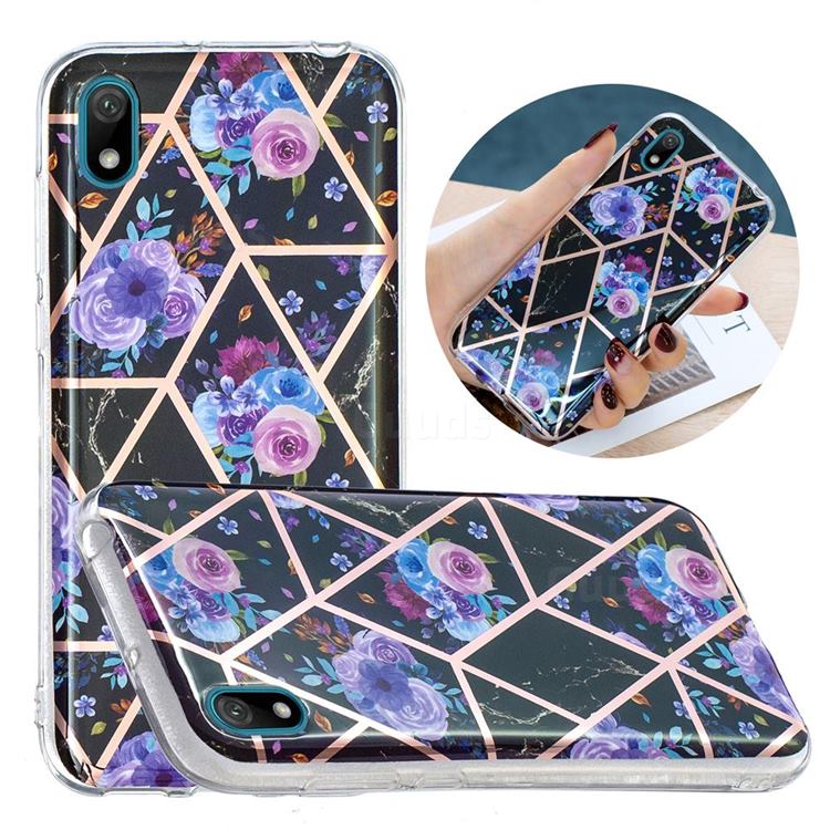 Black Flower Painted Marble Electroplating Protective Case for Huawei Y5 (2019)