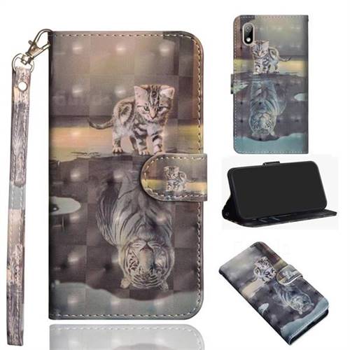 Tiger and Cat 3D Painted Leather Wallet Case for Huawei Y5 (2019)
