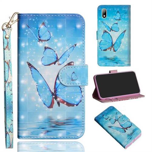 Blue Sea Butterflies 3D Painted Leather Wallet Case for Huawei Y5 (2019)