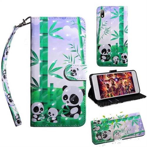 Eating Bamboo Pandas 3D Painted Leather Wallet Case for Huawei Y5 (2019)