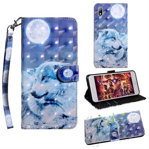 Moon Wolf 3D Painted Leather Wallet Case for Huawei Y5 (2019)