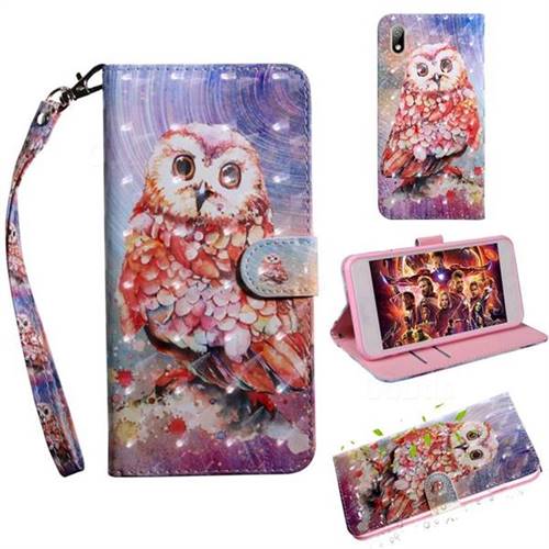 Colored Owl 3D Painted Leather Wallet Case for Huawei Y5 (2019)