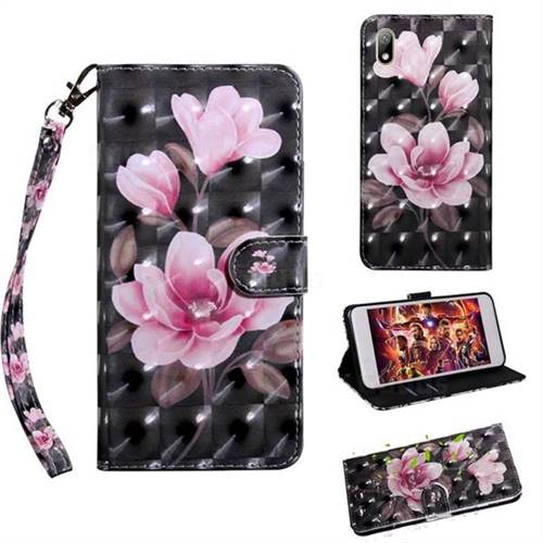 Black Powder Flower 3D Painted Leather Wallet Case for Huawei Y5 (2019)