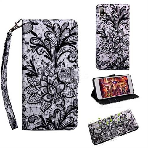 Black Lace Rose 3D Painted Leather Wallet Case for Huawei Y5 (2019)