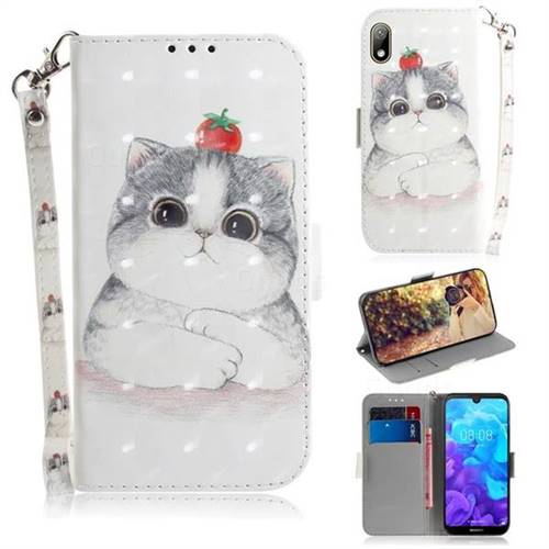 Cute Tomato Cat 3D Painted Leather Wallet Phone Case for Huawei Y5 (2019)