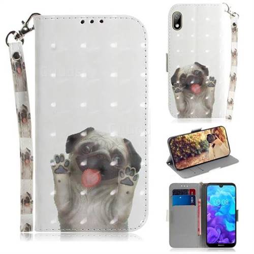 Pug Dog 3D Painted Leather Wallet Phone Case for Huawei Y5 (2019)