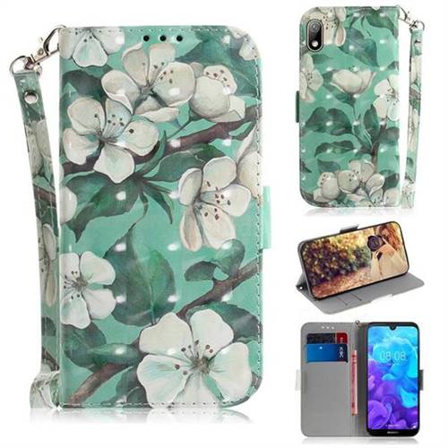 Watercolor Flower 3D Painted Leather Wallet Phone Case for Huawei Y5 (2019)