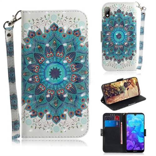 Peacock Mandala 3D Painted Leather Wallet Phone Case for Huawei Y5 (2019)