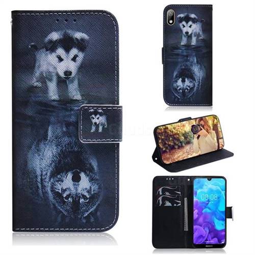 Wolf and Dog PU Leather Wallet Case for Huawei Y5 (2019)
