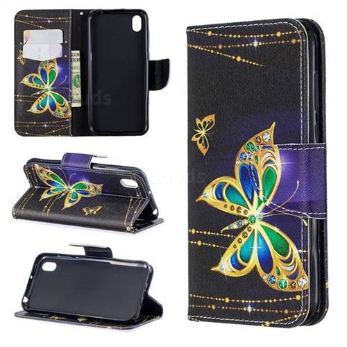 Golden Shining Butterfly Leather Wallet Case for Huawei Y5 (2019)