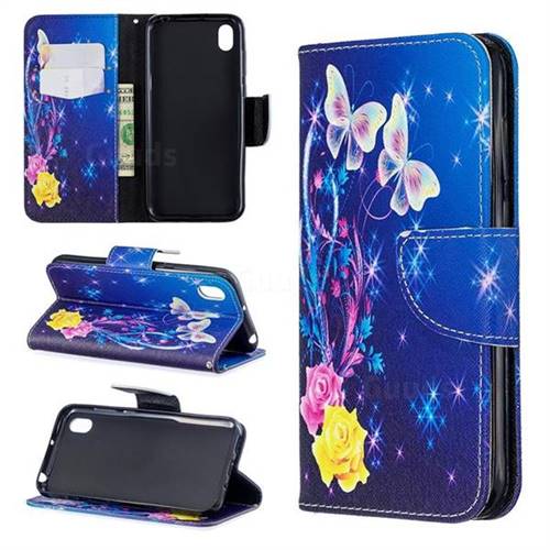 Yellow Flower Butterfly Leather Wallet Case for Huawei Y5 (2019)